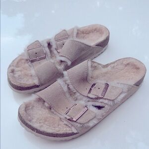 Birkenstock Plush Sandals in Soft Beige